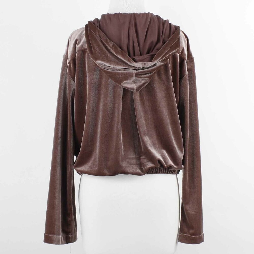 Young Fabulous & Broke Sz M Dusty Pink Velour Zip Hooded Poly Blend Jacket - Picture 2 of 4